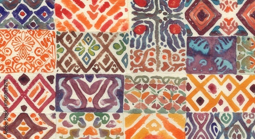 Watercolor quilt of vibrant patterns a handcrafted mosaic of earthy hues