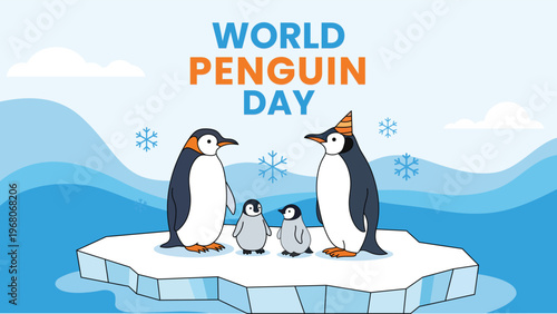 World Penguin Day Vector Illustration