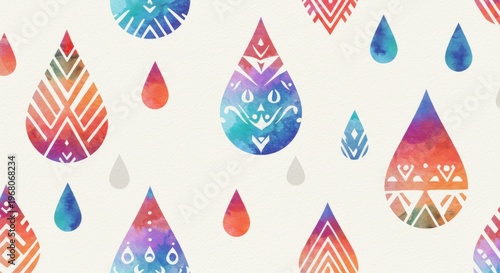 Watercolor Raindrop Rhythms A Kaleidoscope of Cultural Harmony on Textured Canvas
