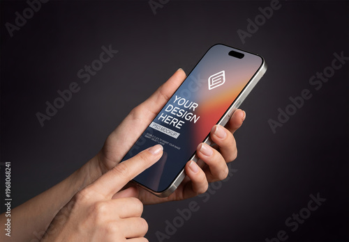 Modern Smartphone in User’s Hand on Black Mockup
