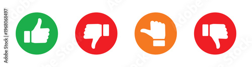 Four oval icon set with thumbs up thumbs down and stop hand symbols, feedback approval rejection signs vector illustration