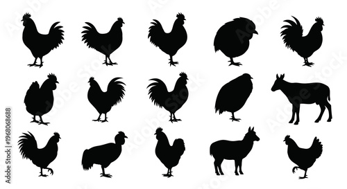 Rooster Hen and Farm Animal Silhouettes Collection