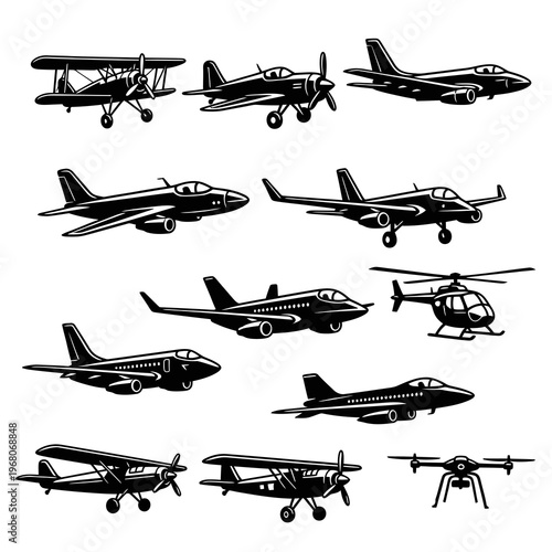 Modern and Vintage Aircraft Aviation Vector Set
