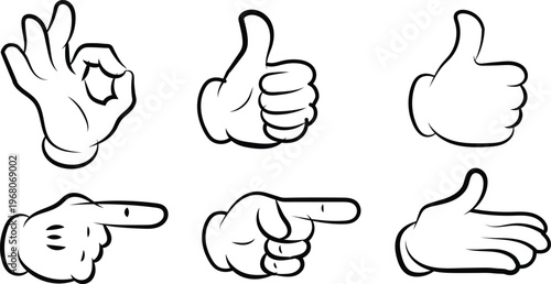 Set of cartoon gloved hands in various gestures vector illustration