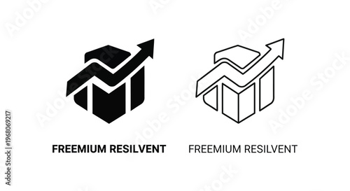 Freemium resilient business icons, growth symbols, black and white vector graphics