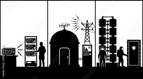 EMP Testing and Infrastructure Hardening Research Vector Silhouette
