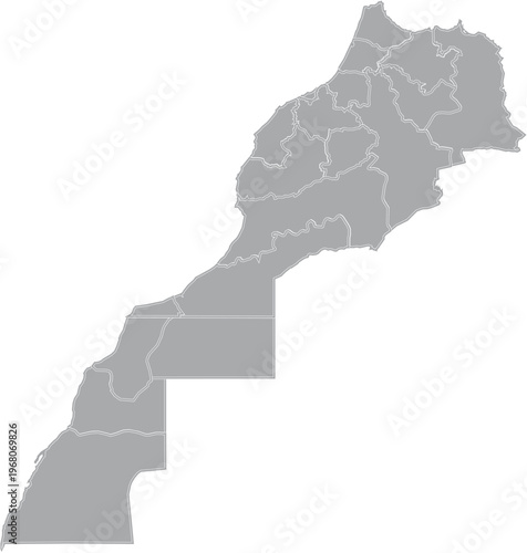 Simple Map of Morroco with Administrative Border in Grey Layout