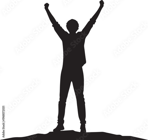 Achievement Win Triumph Man with Hands Up Silhouette Black Cutout