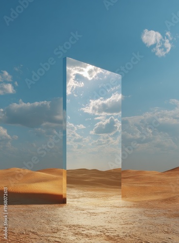 Mirrored Portal in Desert Landscape Scene.