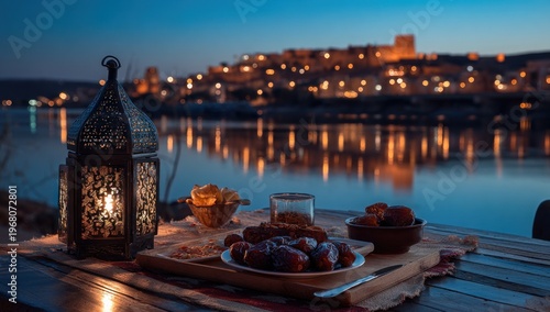 Romantic Dinner by the Lake at Night.