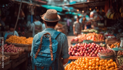 Man Shopping for Fresh Fruits at Market.