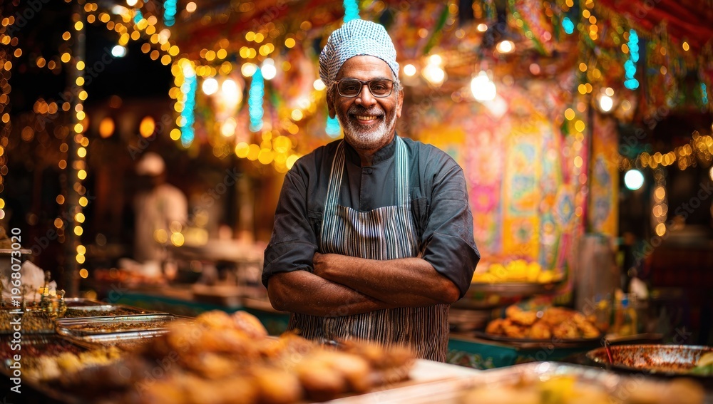 Obraz premium Smiling Baker Standing Behind Bakery Counter.