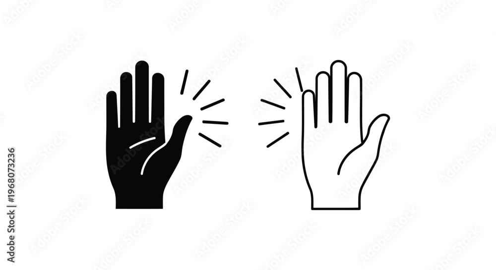 Obraz premium Hand gestures, palm, stop, refuse, reject, black and white vector icons