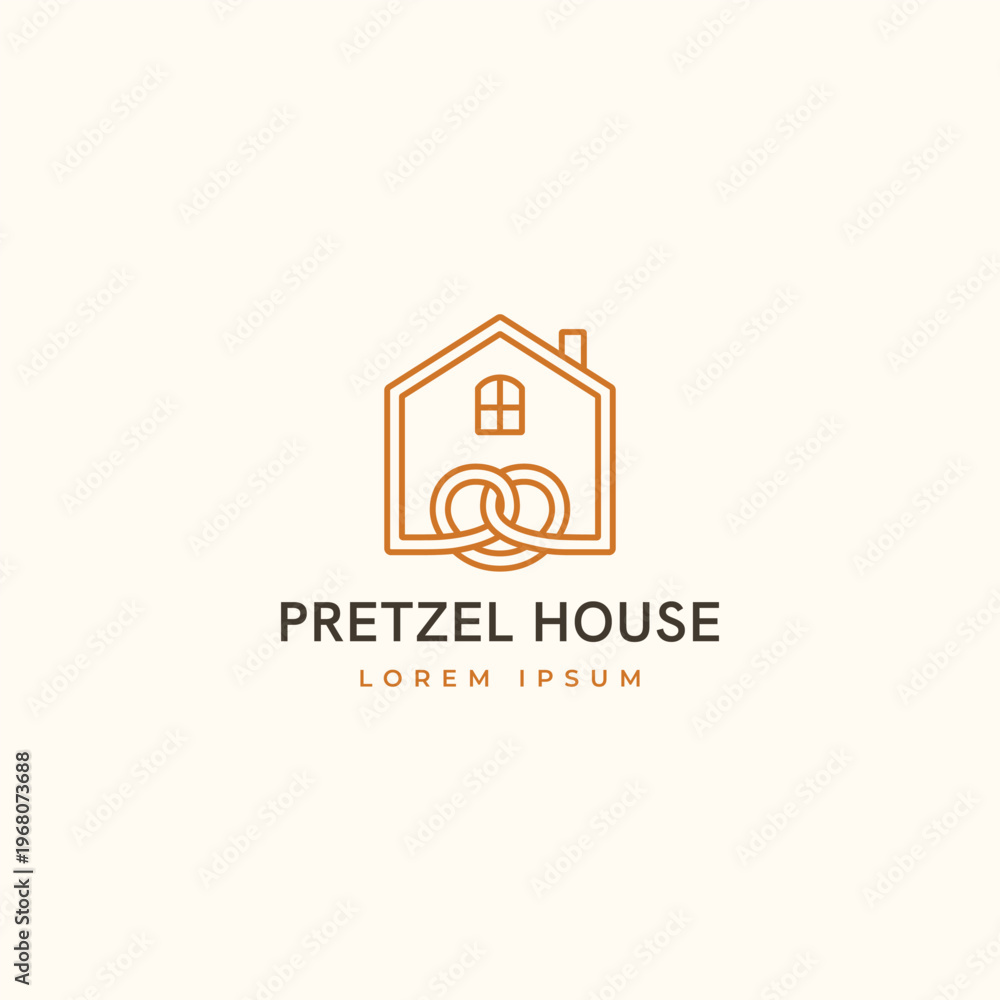 Fototapeta premium Pretzel house logo design concept. Combination of pretzel and a house linear style minimal bakery cafe shop symbol logo icon