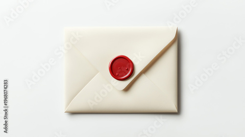 Vintage Cream Envelope with Red Wax Seal on White Background