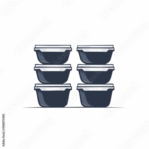 Black plastic containers with lids.