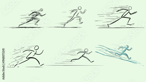 A stick figure running with motion lines in a minimalist style
