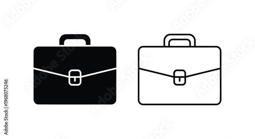 Briefcase icons, business bag vectors, office luggage symbols, black and white briefcase