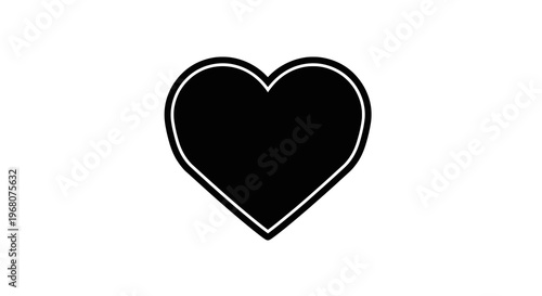 A centered black heart shape with a white outline against a white background