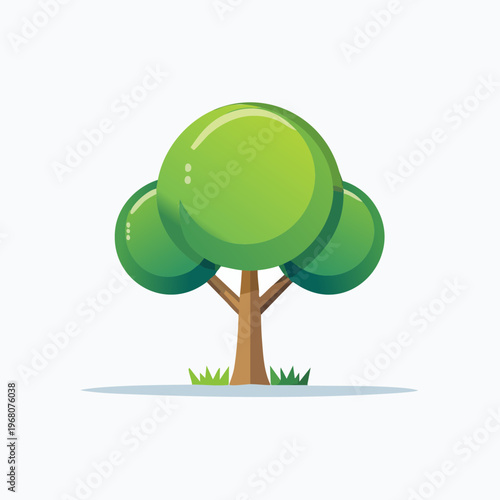 Vibrant green tree with a sturdy brown trunk standing alone.