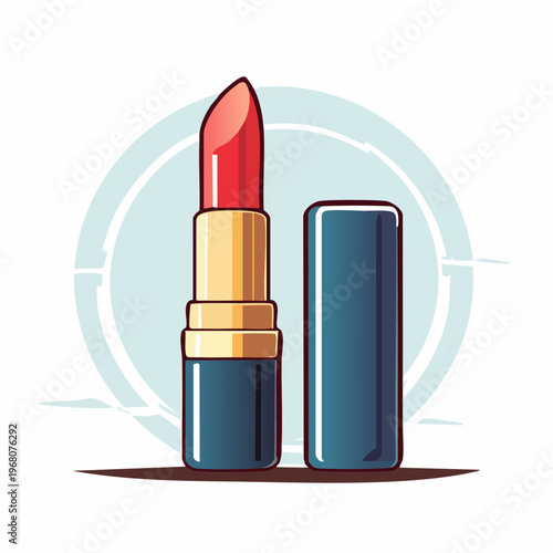 Vibrant lipstick illustration with open cap, beauty product design.