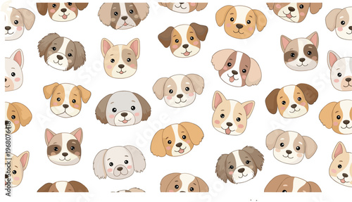 Cute Dog Faces Pattern Design for Pet Lovers, Animal Illustrations, and Kids' Room Decor