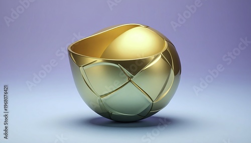 Abstract golden bowl on a gradient background, 3D render.