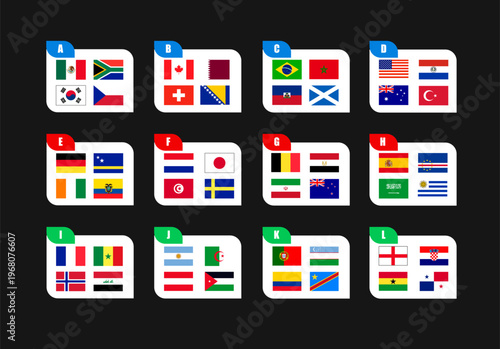 2026 World Football Tournament Group Stage Draw with National Teams and Flags Infographic	
