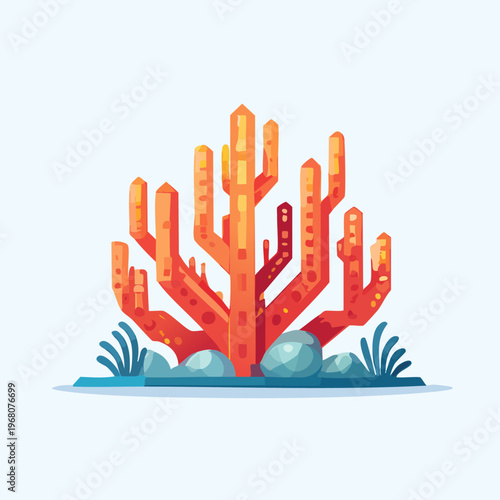 Vibrant orange and red coral illustration on a light background.