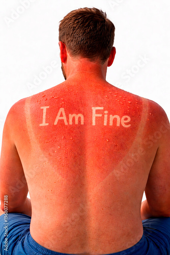 Sunburnt Back with, I Am Fine, Written on it.