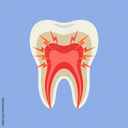 This striking illustration depicts a tooth with visual indicators of pain, emphasizing the importance of dental health and the need for proper dental care and attention.