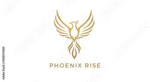 Golden Phoenix Bird Rising Emblem Logo.