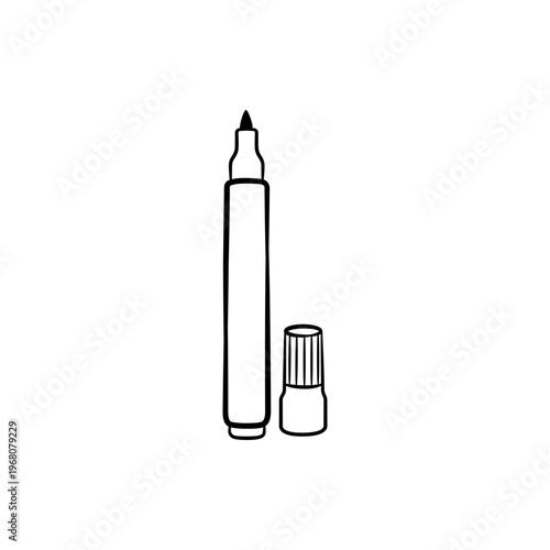 Felt Tip Marker Pen with Cap Line Art Outline