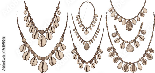Natural Shell and Bead Necklace Set for Bohemian, Beach, and Tribal Style Fashion Accessories