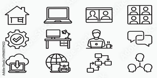 line icons for remote work and communication