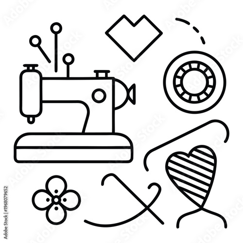 Sewing machine and notions illustration