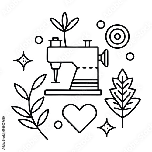 Sewing machine with leaves and heart