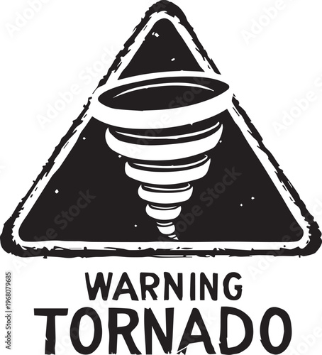 Depicting the ominous nature of a tornado warning sign, the image presents a clear, concise visual of a swirling vortex, designed to immediately alert the viewer to the potential dangers ahead.