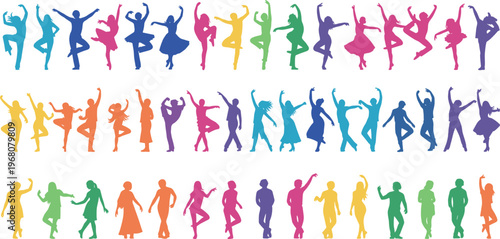 Hand-Drawn Colorful Dance Illustration Set with Silhouettes in Various Poses for Art, Movement, and Performance Design Concepts