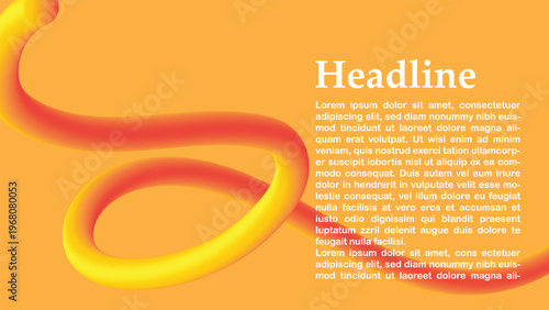 Abstract fluid 3d wave background with yellow orange silk curves.