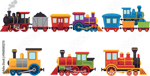Hand-Drawn Colorful Train Illustration Set with Vintage, Steam, and Modern Train Designs for Kids and Transportation Art Concepts