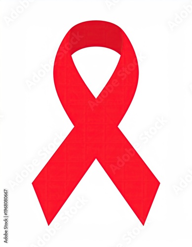 Bright, 3D red AIDS ribbon on white background