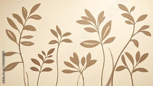 Botanical Shadow Seamless Pattern Minimal Leaf Neutral Background