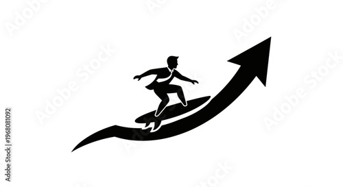 A person surfing on an upward trending arrow graph line