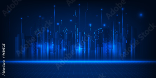 Foto Vector illustrations of smart city with futuristic globe and smart city is an urban area that uses data