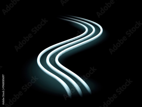 Glowing White Wavy Lines on Black Background, Abstract Light Trails Creating Movement and Depth for Artistic or Design Projects