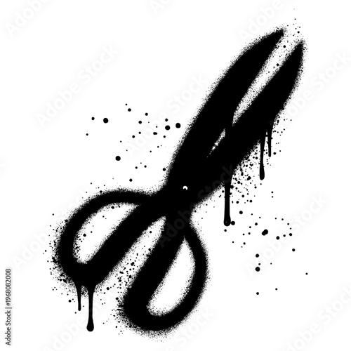 Black Spray painted scissors icon graffiti isolated on white background.