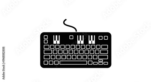 Stylized black and white computer keyboard icon with 'WWW' keys designed as piano notes, symbolizing digital music creation and technology.