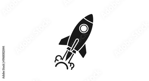 Black rocket launch icon vector. Symbolizing startup, business growth, success, innovation, technology, and space exploration.