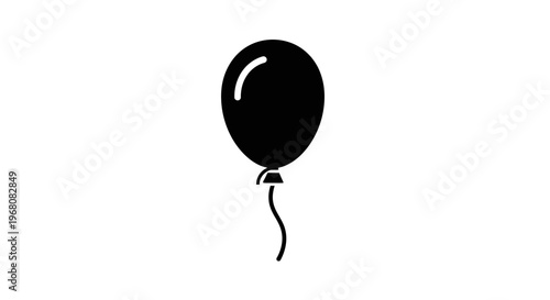 Simple Black Silhouette Balloon Icon with String Isolated on White for Party, Celebration, Festive Design Elements, and Graphics